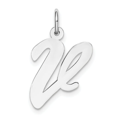 Sterling Silver Rhodium-Plated Script Letter V Initial Charm