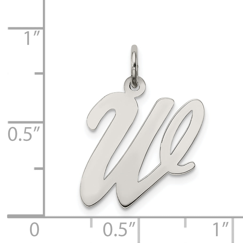 Sterling Silver Rhodium-Plated Script Letter W Initial Charm