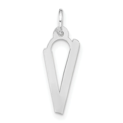 Sterling Silver Polished Large Slanted Block Initial V Charm