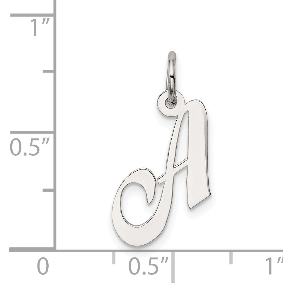 Sterling Silver Rhodium-Plated Fancy Script Letter A Initial Charm