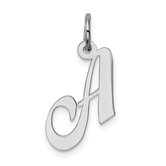 Sterling Silver Rhodium-Plated Fancy Script Letter A Initial Charm