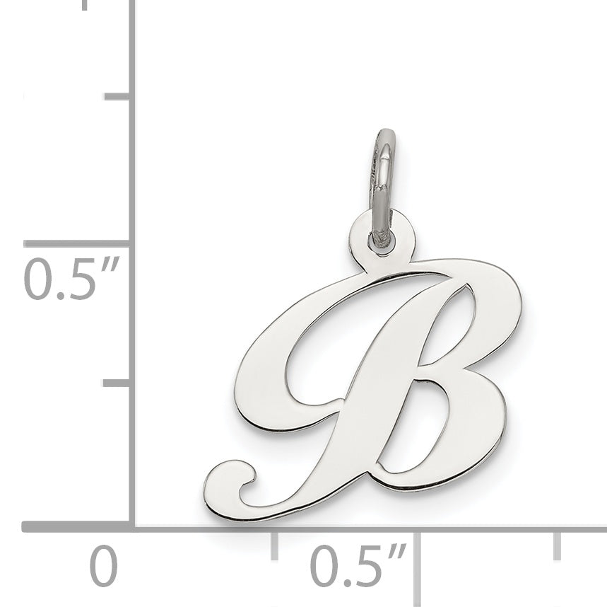 Sterling Silver Rhodium-Plated Fancy Script Letter B Initial Charm