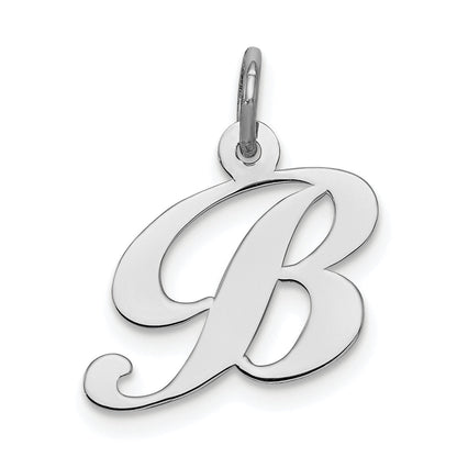 Sterling Silver Rhodium-Plated Fancy Script Letter B Initial Charm