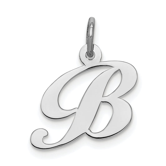 Sterling Silver Rhodium-Plated Fancy Script Letter B Initial Charm