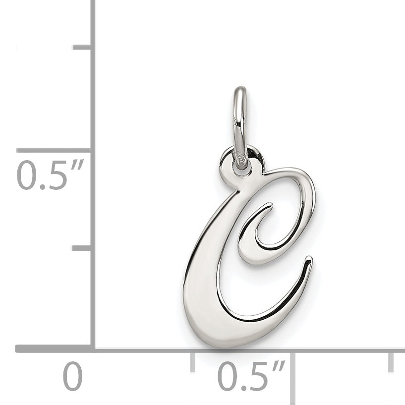 Sterling Silver Rhodium-Plated Fancy Script Letter C Initial Charm
