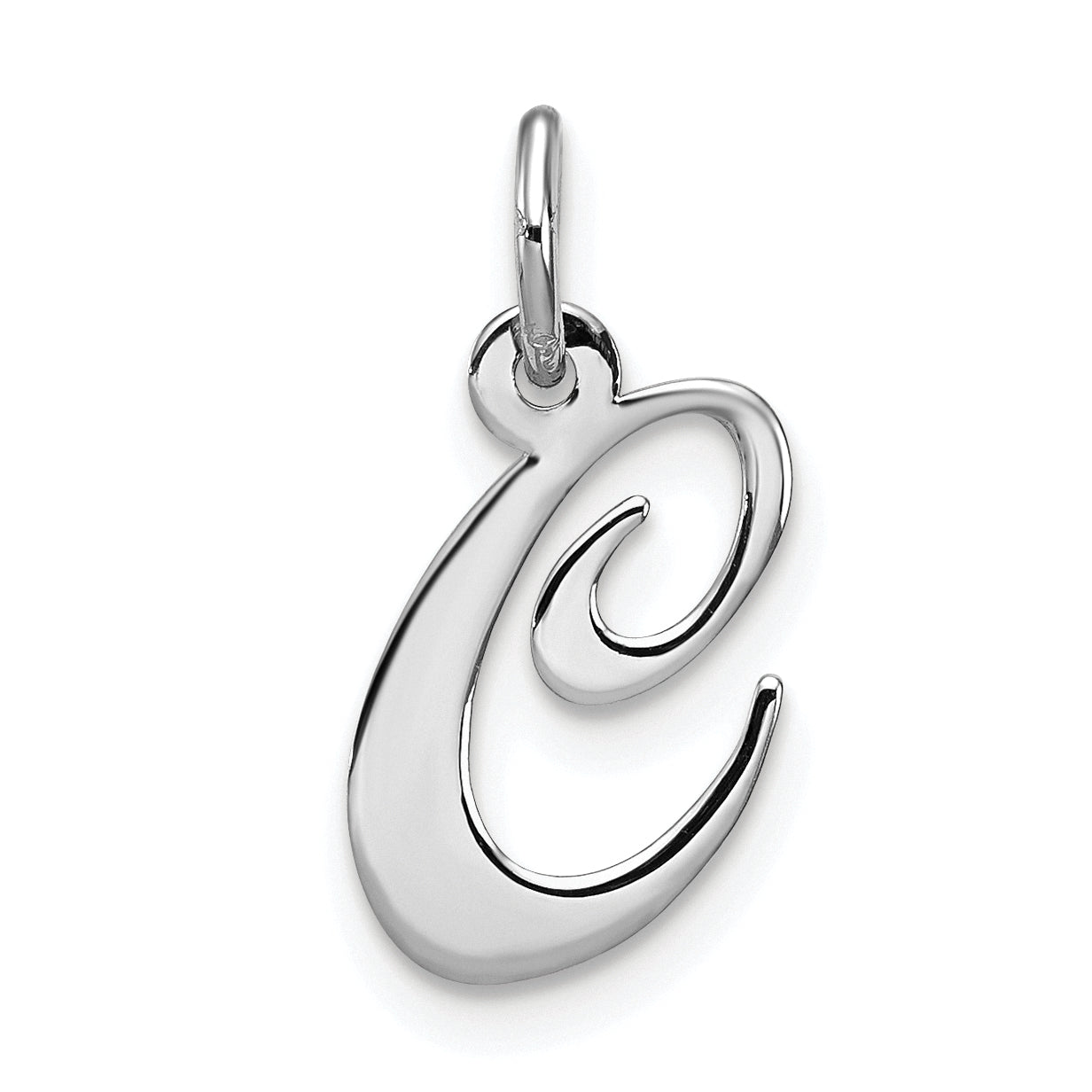 Sterling Silver Rhodium-Plated Fancy Script Letter C Initial Charm