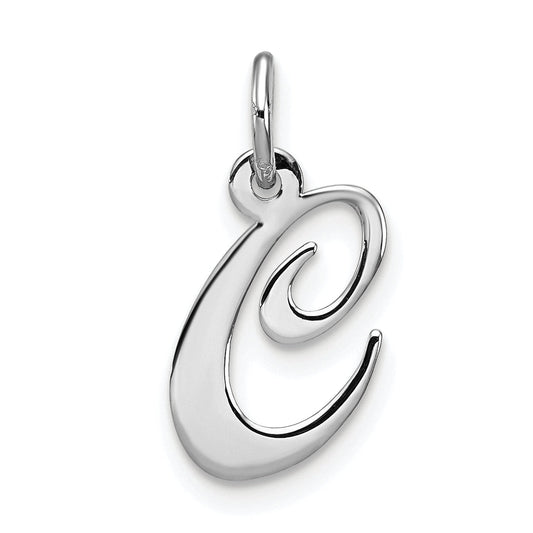Sterling Silver Rhodium-Plated Fancy Script Letter C Initial Charm