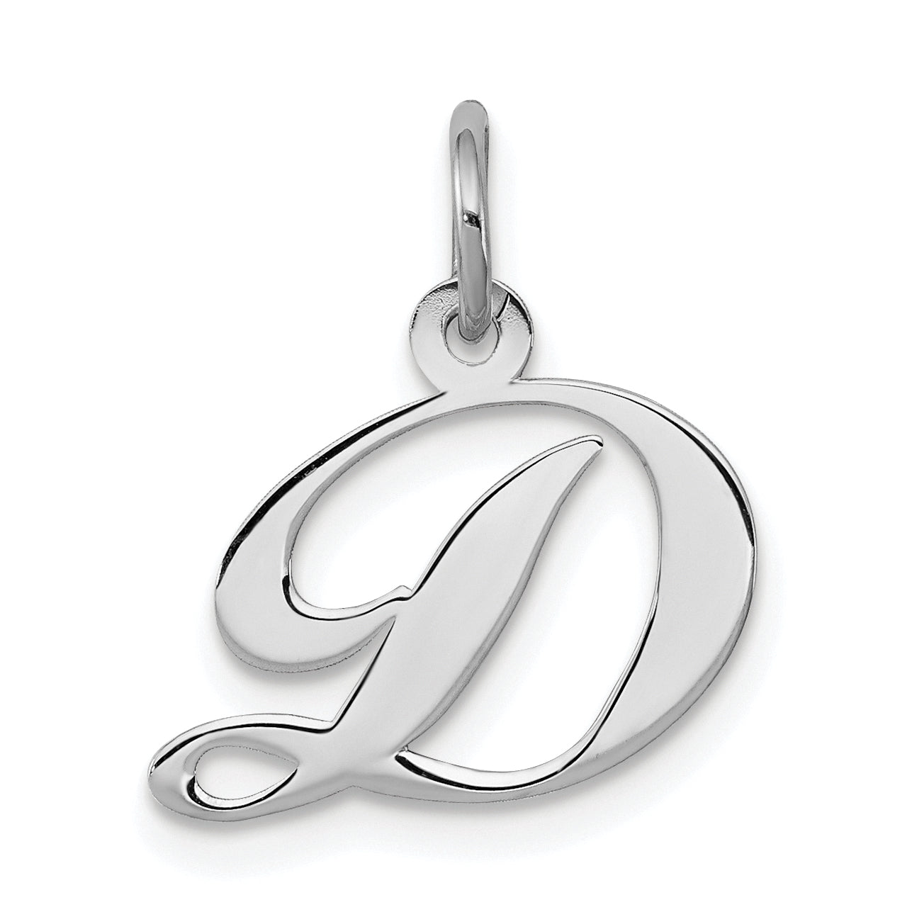 Sterling Silver Rhodium-Plated Fancy Script Letter D Initial Charm