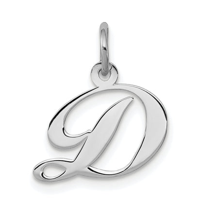 Sterling Silver Rhodium-Plated Fancy Script Letter D Initial Charm