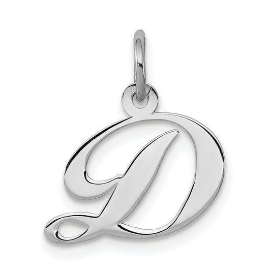 Sterling Silver Rhodium-Plated Fancy Script Letter D Initial Charm