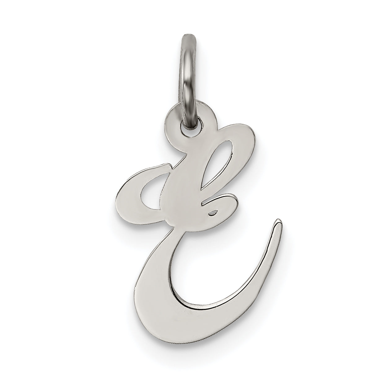 Sterling Silver Rhodium-Plated Fancy Script Letter E Initial Charm