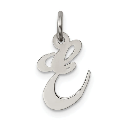 Sterling Silver Rhodium-Plated Fancy Script Letter E Initial Charm