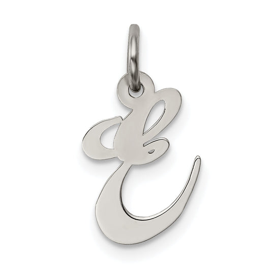 Sterling Silver Rhodium-Plated Fancy Script Letter E Initial Charm