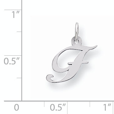 Sterling Silver Rhodium-Plated Fancy Script Letter F Initial Charm