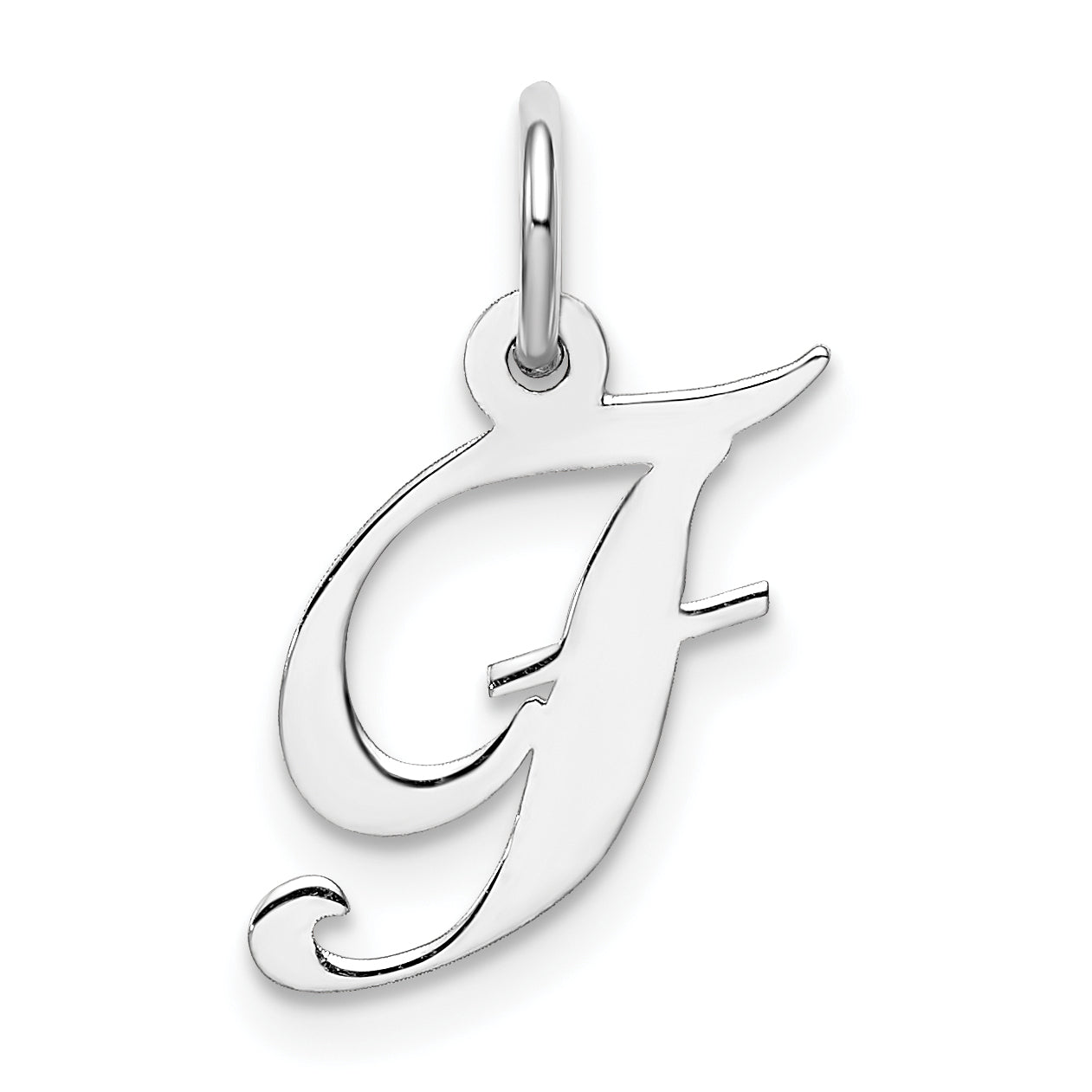Sterling Silver Rhodium-Plated Fancy Script Letter F Initial Charm