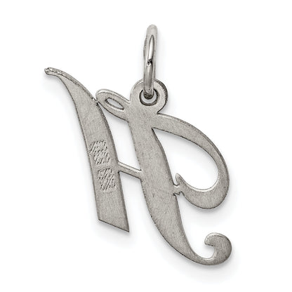 Sterling Silver Rhodium-Plated Fancy Script Letter H Initial Charm