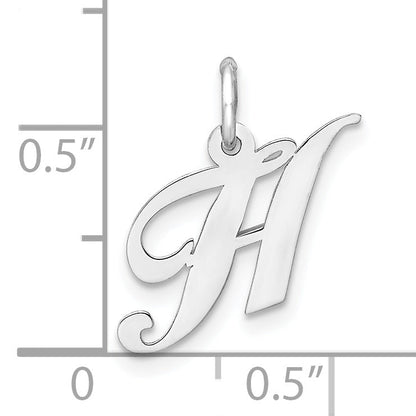 Sterling Silver Rhodium-Plated Fancy Script Letter H Initial Charm