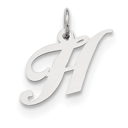 Sterling Silver Rhodium-Plated Fancy Script Letter H Initial Charm