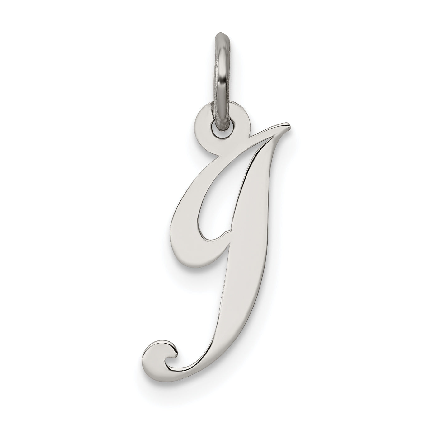 Sterling Silver Rhodium-Plated Fancy Script Letter J Initial Charm
