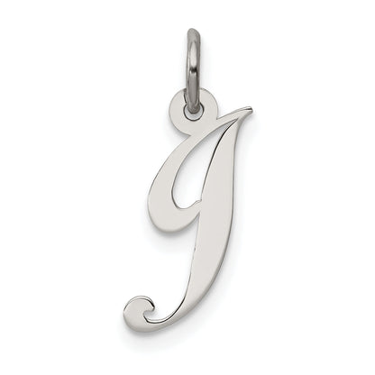 Sterling Silver Rhodium-Plated Fancy Script Letter J Initial Charm