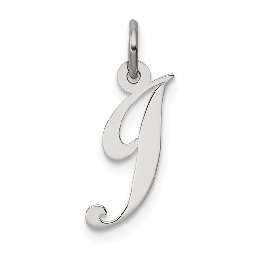Sterling Silver Rhodium-Plated Fancy Script Letter J Initial Charm