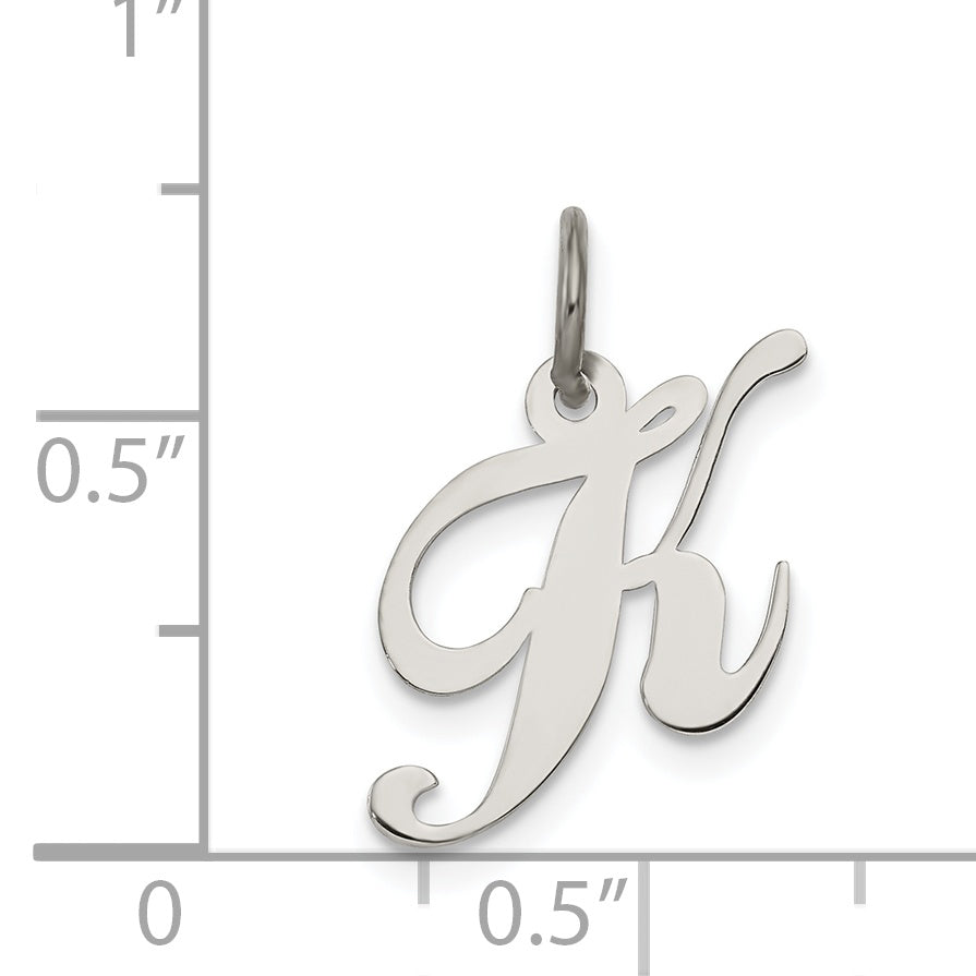 Sterling Silver Rhodium-Plated Fancy Script Letter K Initial Charm