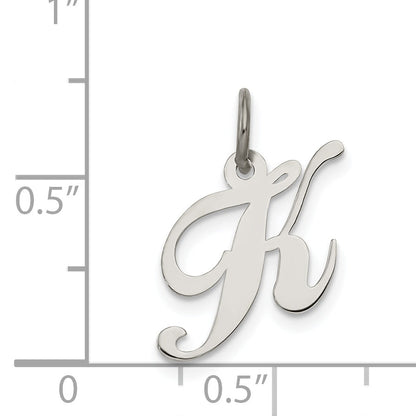Sterling Silver Rhodium-Plated Fancy Script Letter K Initial Charm