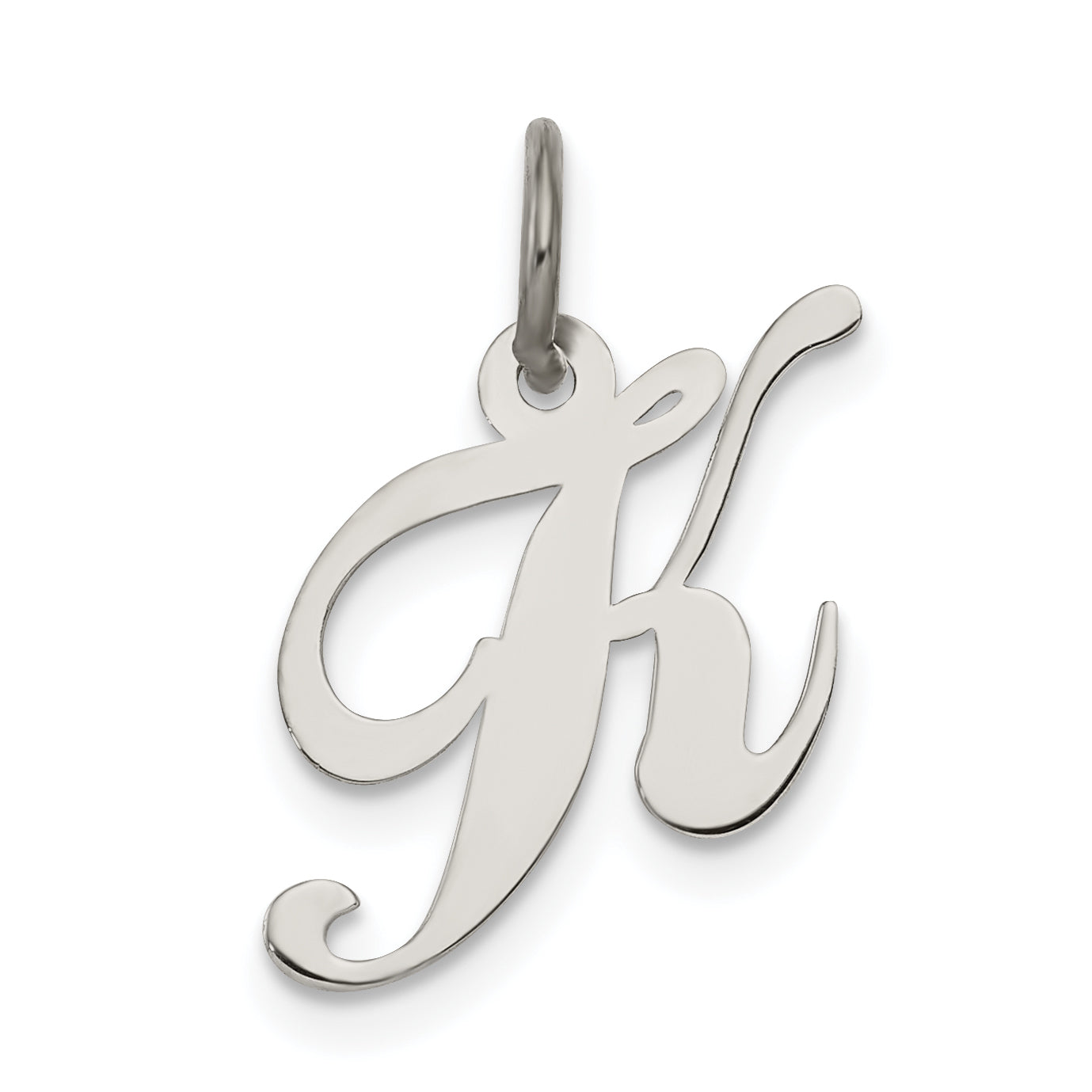 Sterling Silver Rhodium-Plated Fancy Script Letter K Initial Charm