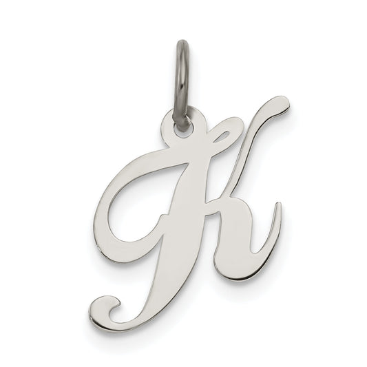 Sterling Silver Rhodium-Plated Fancy Script Letter K Initial Charm