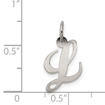 Sterling Silver Rhodium-Plated Fancy Script Letter L Initial Charm