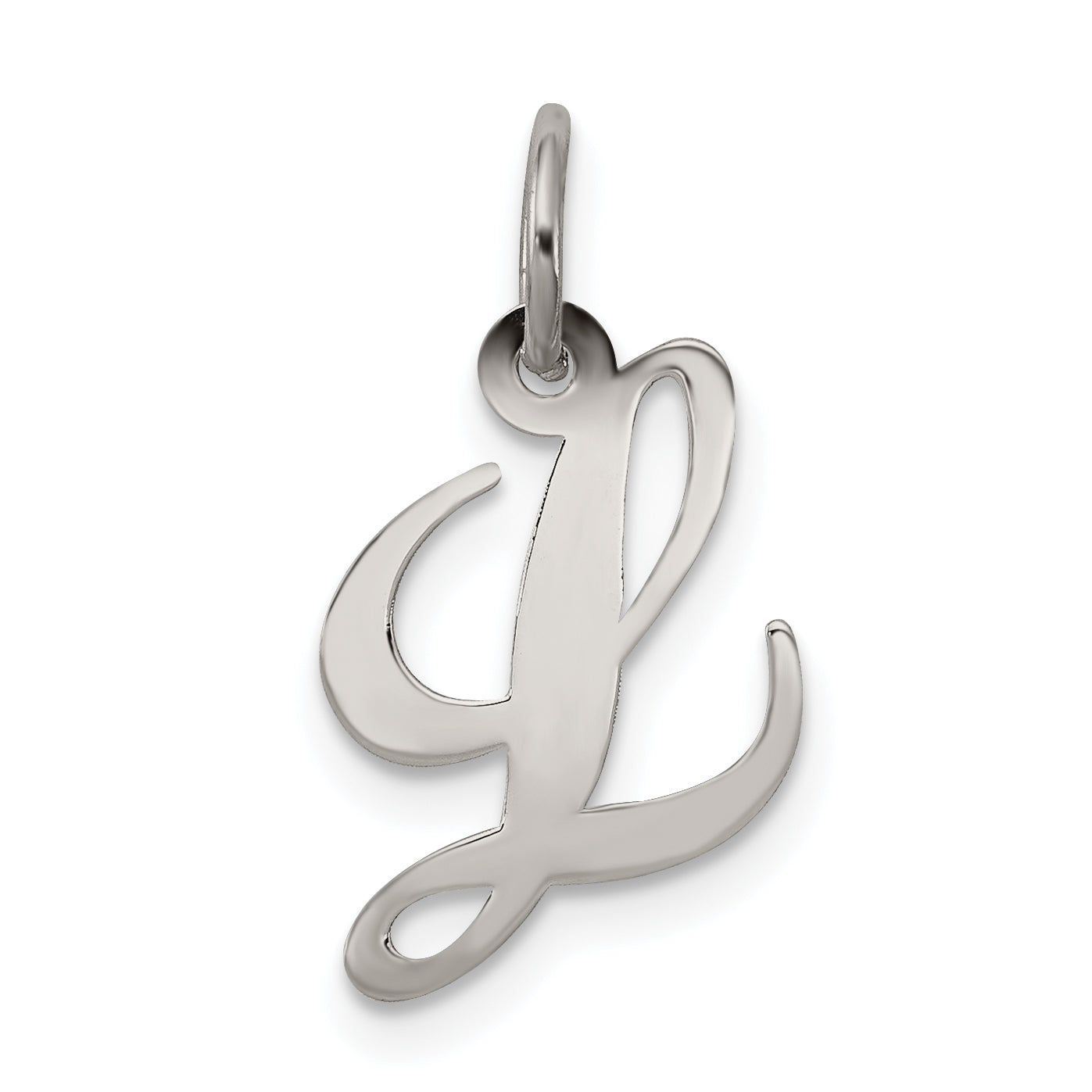 Sterling Silver Rhodium-Plated Fancy Script Letter L Initial Charm