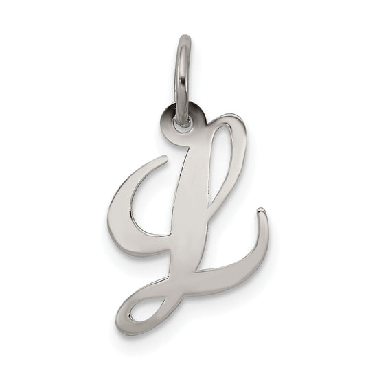 Sterling Silver Rhodium-Plated Fancy Script Letter L Initial Charm