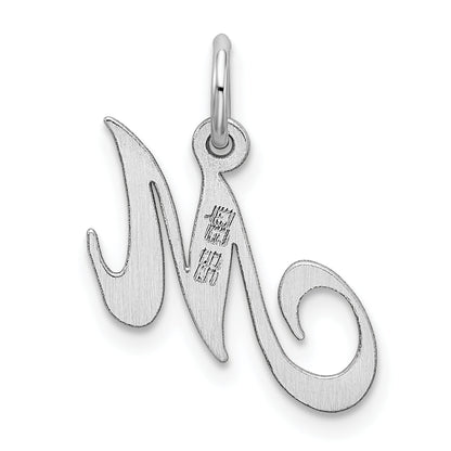 Sterling Silver Rhodium-Plated Fancy Script Letter M Initial Charm
