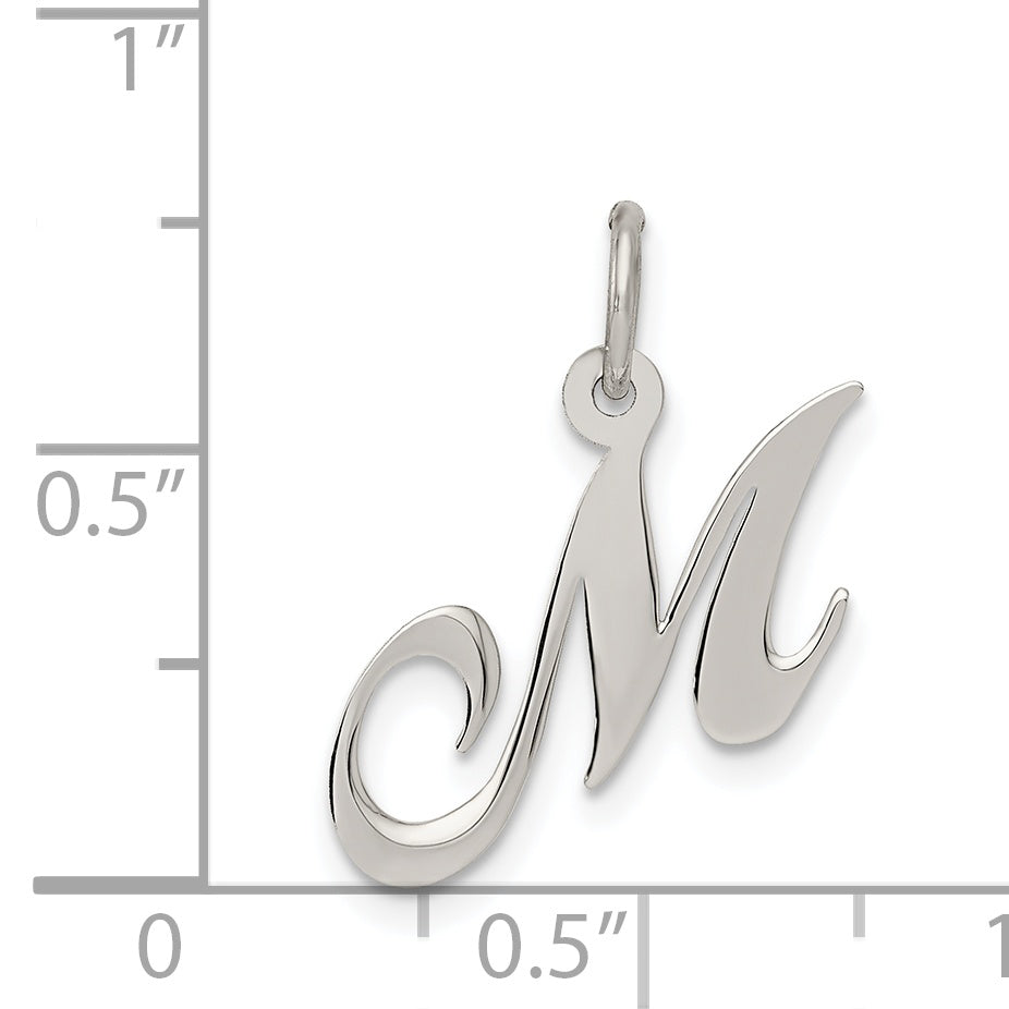 Sterling Silver Rhodium-Plated Fancy Script Letter M Initial Charm