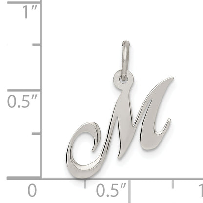 Sterling Silver Rhodium-Plated Fancy Script Letter M Initial Charm