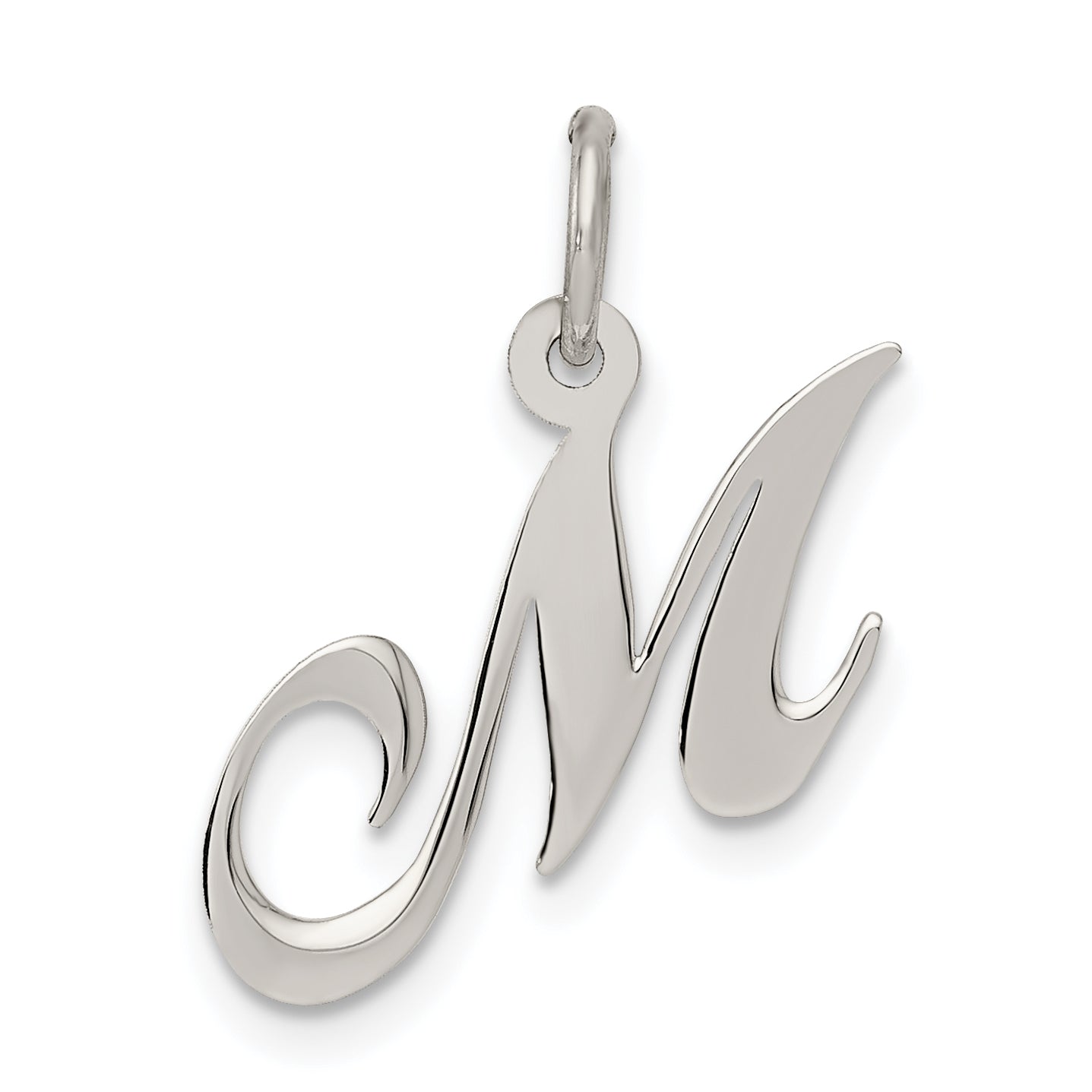 Sterling Silver Rhodium-Plated Fancy Script Letter M Initial Charm