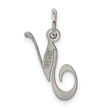 Sterling Silver Rhodium-Plated Fancy Script Letter N Initial Charm