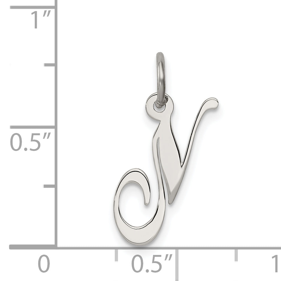 Sterling Silver Rhodium-Plated Fancy Script Letter N Initial Charm