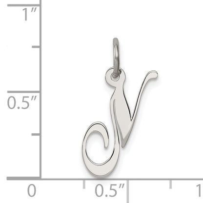 Sterling Silver Rhodium-Plated Fancy Script Letter N Initial Charm