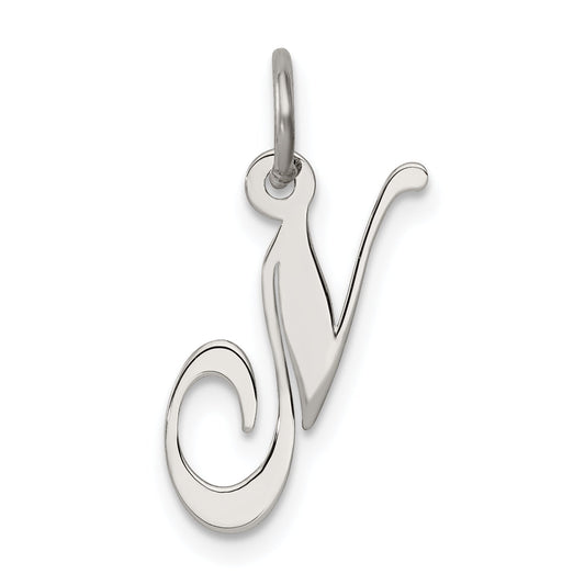 Sterling Silver Rhodium-Plated Fancy Script Letter N Initial Charm