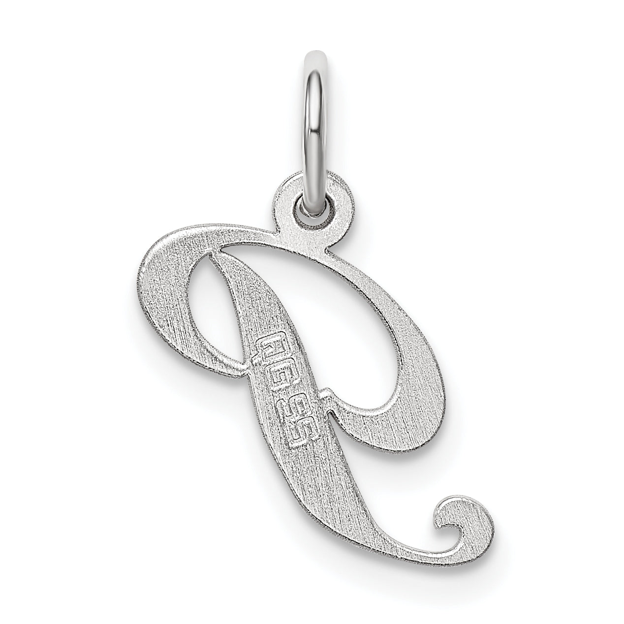 Sterling Silver Rhodium-Plated Fancy Script Letter P Initial Charm