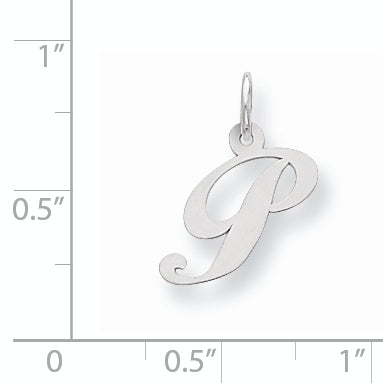 Sterling Silver Rhodium-Plated Fancy Script Letter P Initial Charm