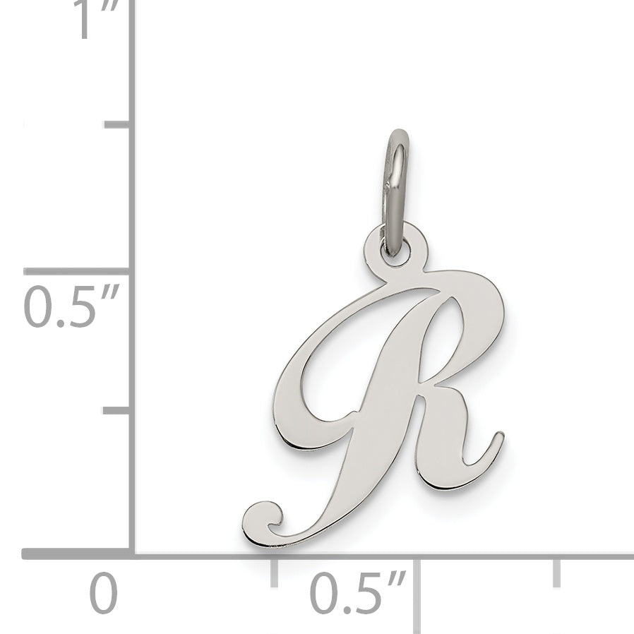 Sterling Silver Rhodium-Plated Fancy Script Letter R Initial Charm