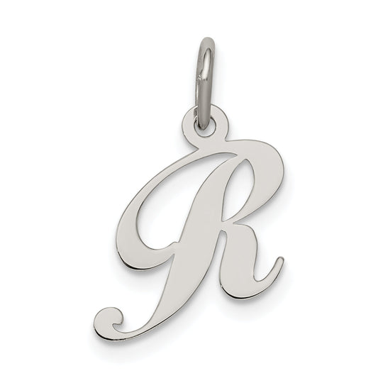 Sterling Silver Rhodium-Plated Fancy Script Letter R Initial Charm