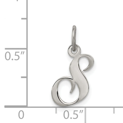 Sterling Silver Rhodium-Plated Fancy Script Letter S Initial Charm
