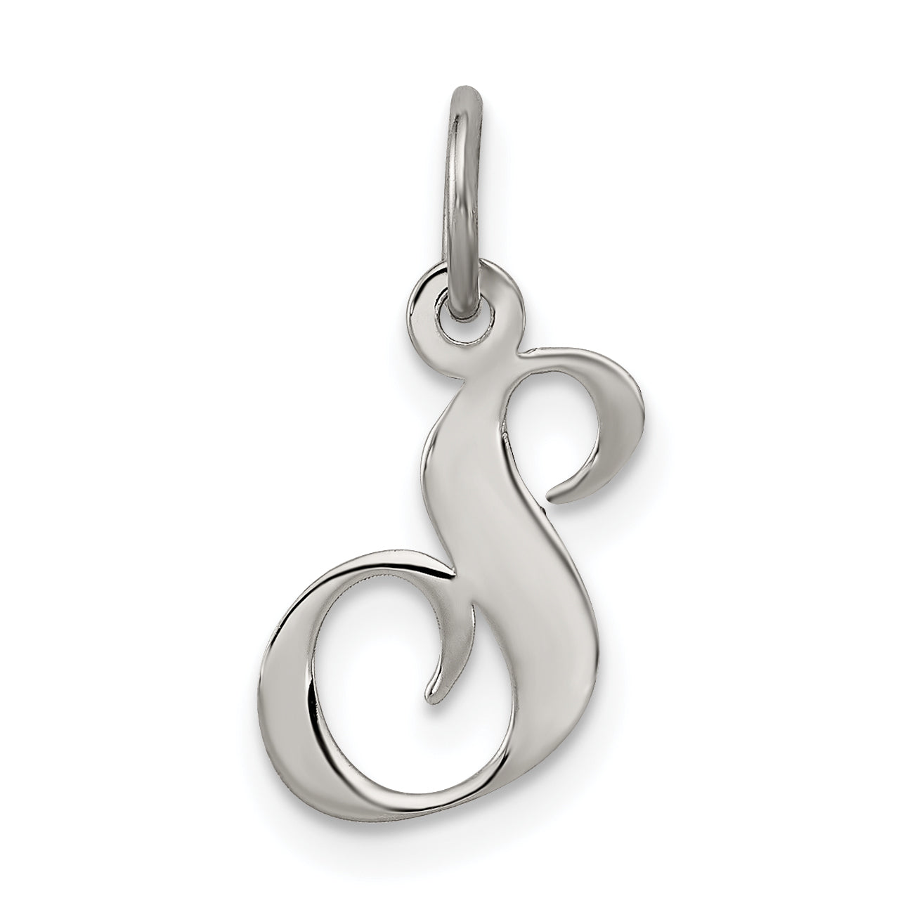 Sterling Silver Rhodium-Plated Fancy Script Letter S Initial Charm