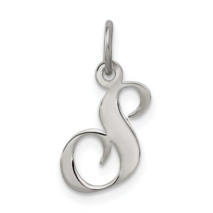 Sterling Silver Rhodium-Plated Fancy Script Letter S Initial Charm