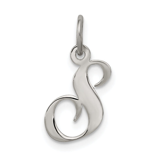 Sterling Silver Rhodium-Plated Fancy Script Letter S Initial Charm
