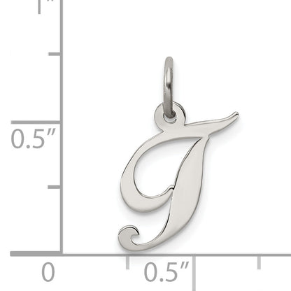 Sterling Silver Rhodium-Plated Fancy Script Letter T Initial Charm