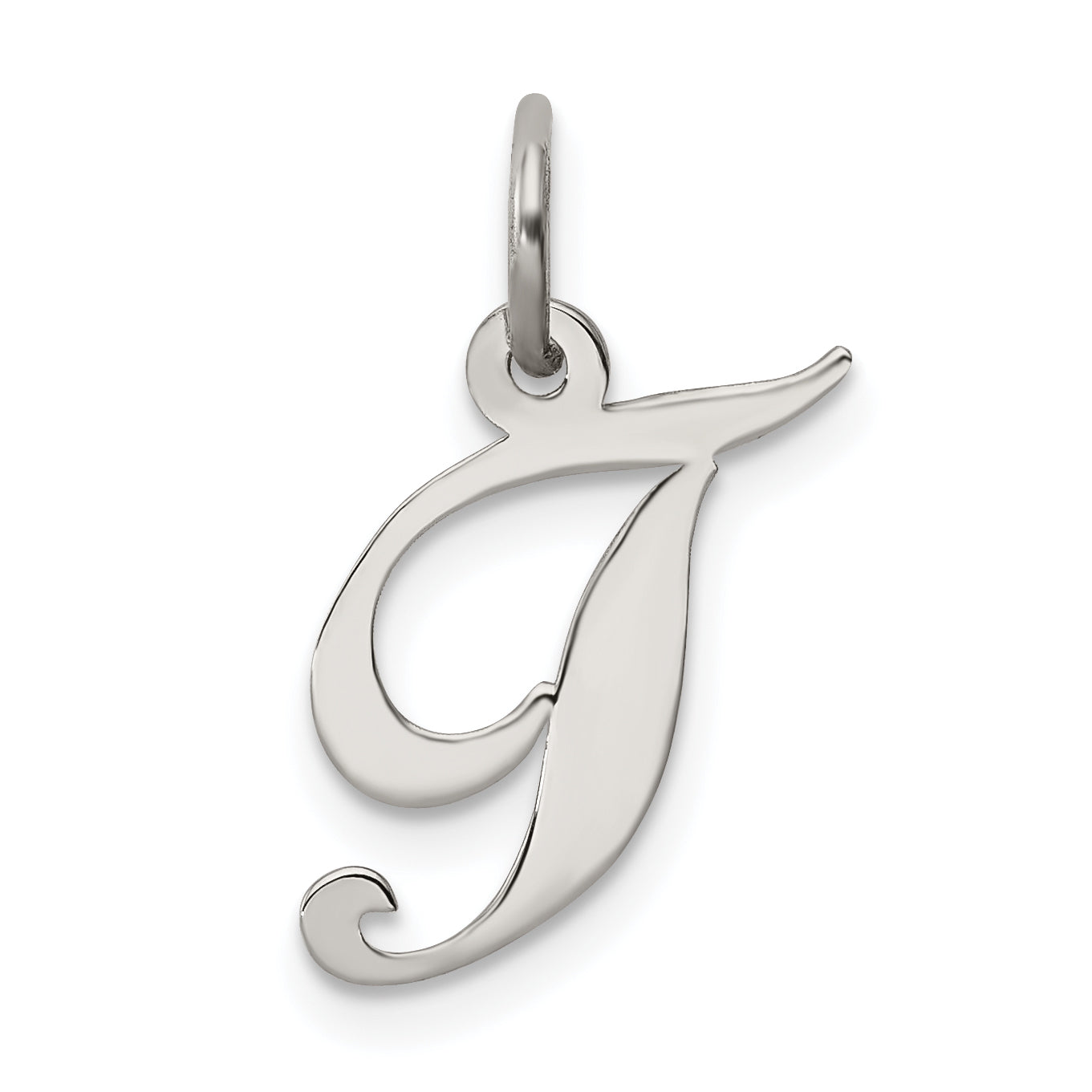 Sterling Silver Rhodium-Plated Fancy Script Letter T Initial Charm